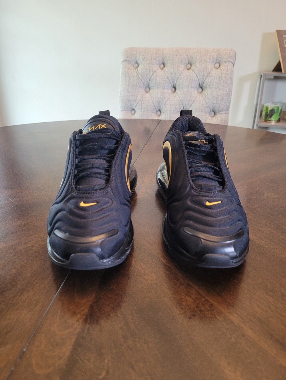 Nike Air Max 720 Youth Black Sneakers with Gold Accents.  Size 5.5